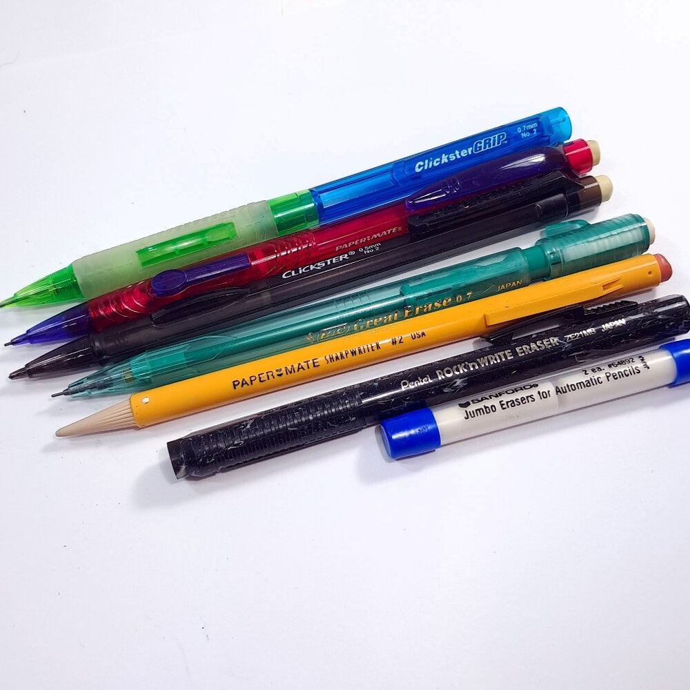 Vintage mechanical pencil lot Papermate Clickster Bic Great Erase‎ Pentel rock